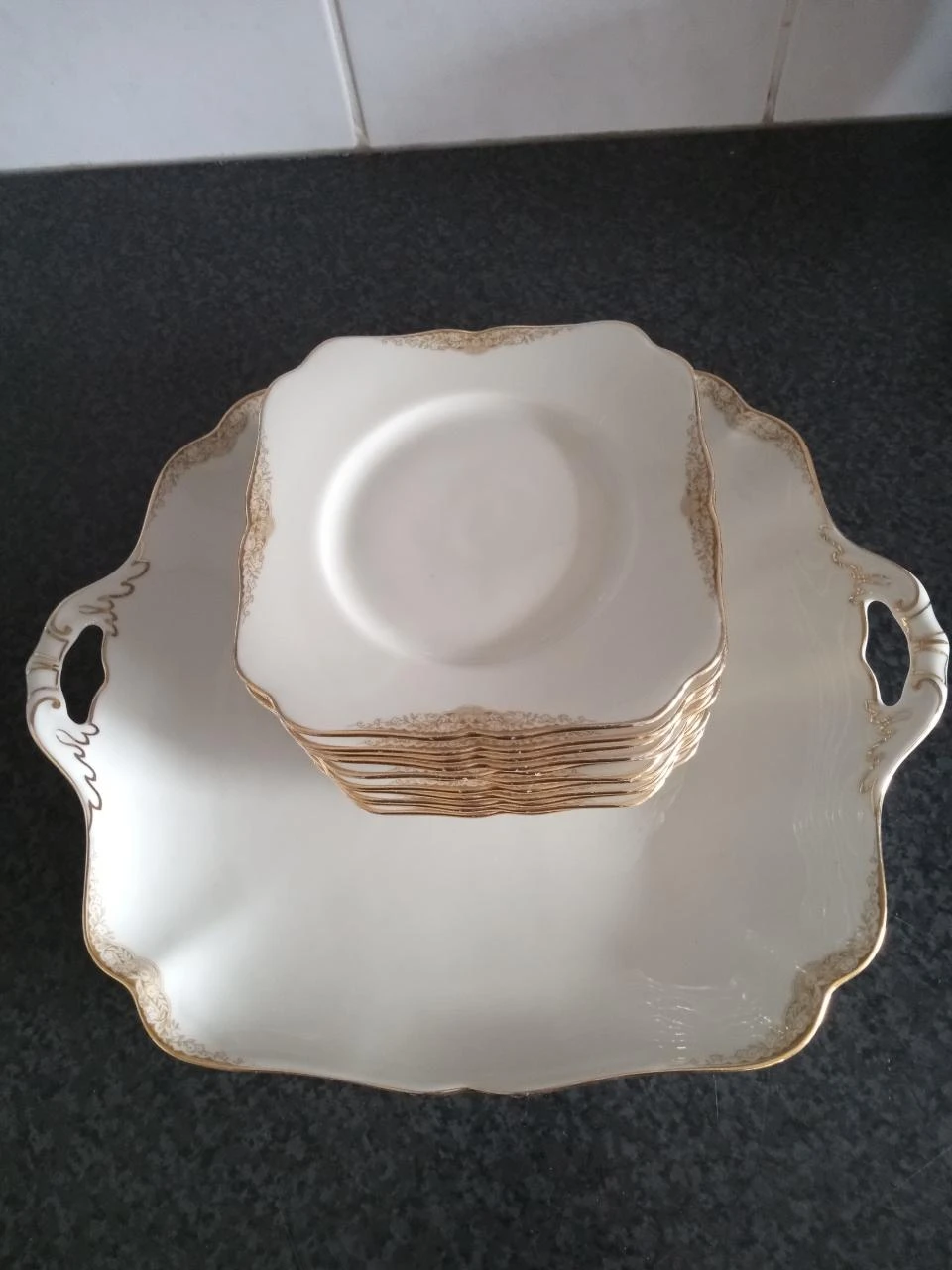 Vintage gebaksstel Hutschenreuter Hohenberg Germany 12-delig